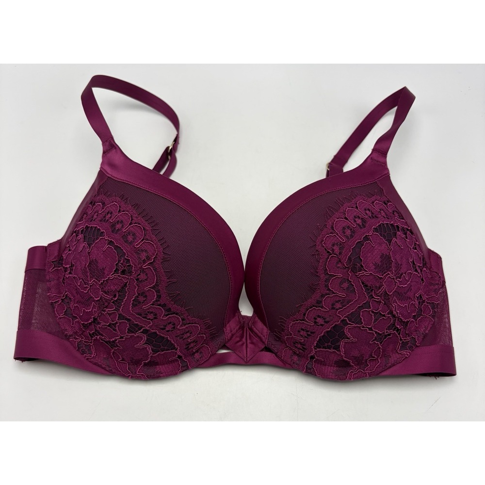 Victorias Secret Very Sexy Push Up Bra Womens 32D Burgundy Lace Padded
